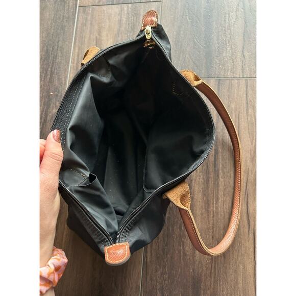 Longchamp Paris Black Brown Leather Le Pliage Shopping Modele Depose Bag Tote - Picture 12 of 15